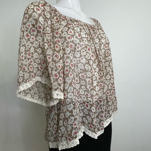 XXl Woven Loose Floral Blouse Top Cocoa Cream Pink size S - Picture 2 of 9